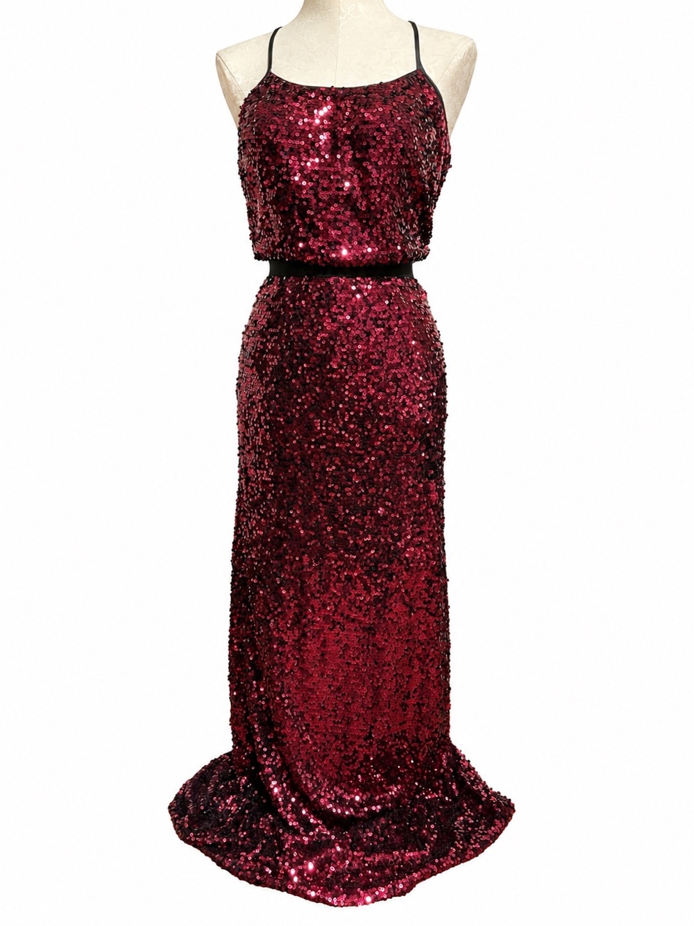 Aidan by Aidan Mattox Red Burgundy Sequin Racerback Evening Gown Size 8